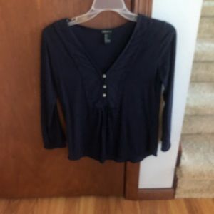 Three quarter length navy blouse